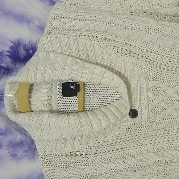 JF J.Ferra Men's White Cable Knit Cowl Sweater Size Small Women's Size Medium - Picture 3 of 7